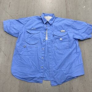 Columbia Men's XXL Short Sleeve PFG Blue Button-Up Vented Fishing Shirt Riceland